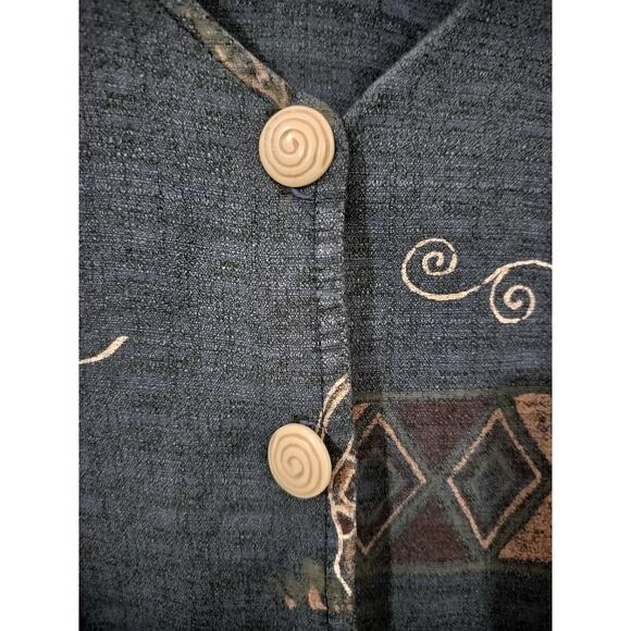 3227)Vtg Teddi Woman Gray Gold Floral Giraffe Print Short Sleeves Button Up XL? - Picture 6 of 8